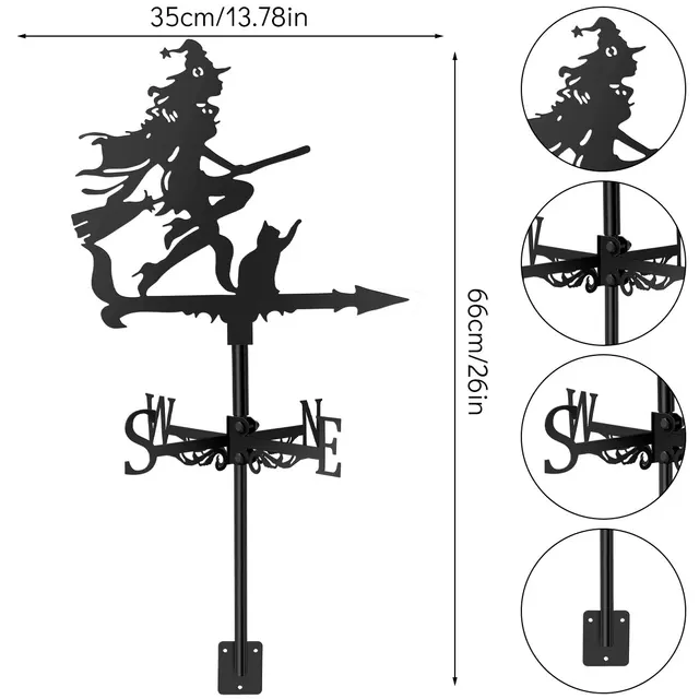 Fém Fémváni Fémszél Irányú Varázslók És Macska Weathervane Retro Boszorkány Szél Lapátha Vas Rozsdamentes Acél Irány - Image 6