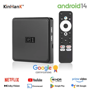 Kinhank G1 Android TV Box – 4K Google Certified Media Player with Netflix, Dolby Vision, WiFi6, Amlogic S905X4, 4+32GB 1