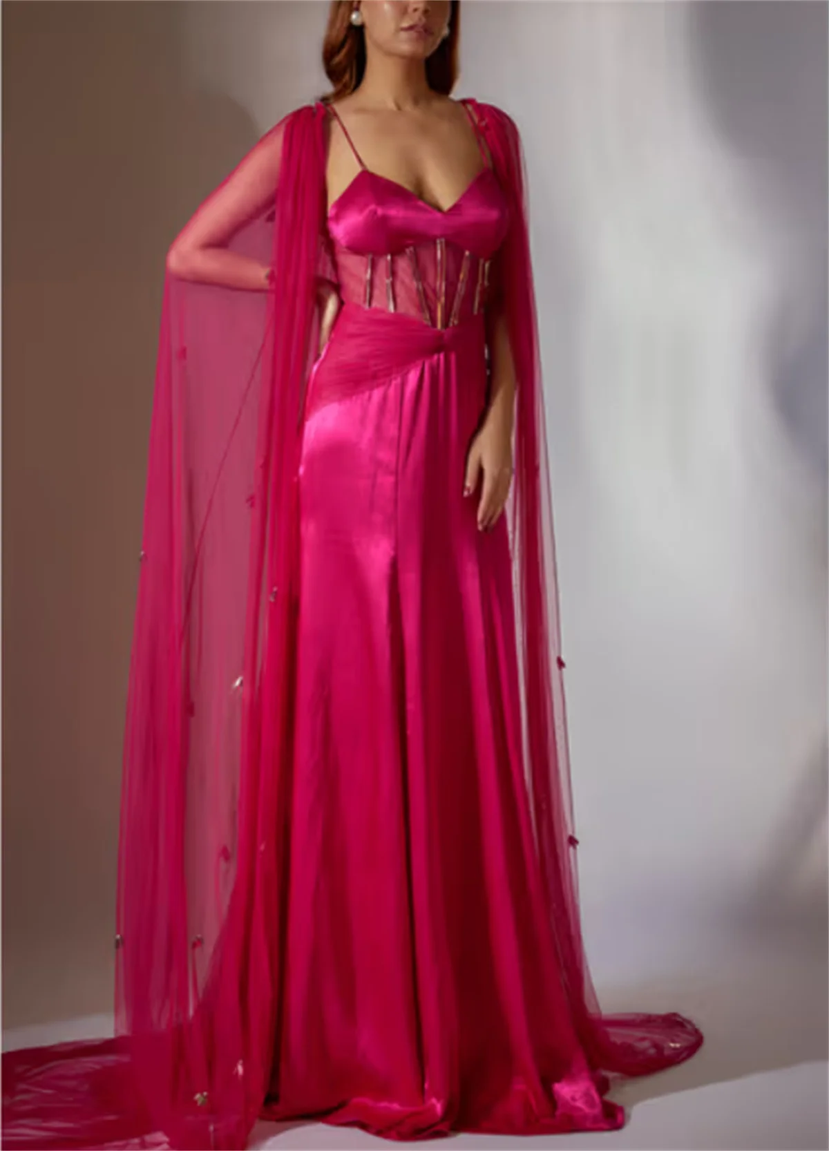 

The Evening Dress Has A Straight Neck A V Neck Off The Shoulder High Slit And Long Sleeves And Red Chiffon Fabric Elegant 2024