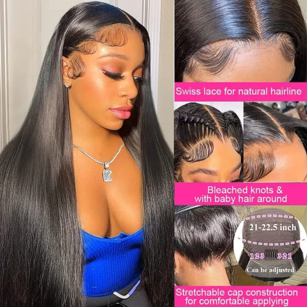 28-inch straight lace front wig, 250 density human hair, 13x4 HD transparent lace, pre-plucked glueless 2