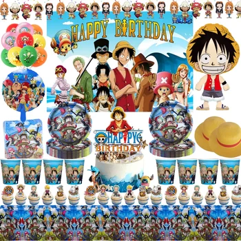 One Piece Decorazione per festa di compleanno in un pezzo Rufy Zoro Stoviglie usa e getta Tovaglia Tazza Piatto Palloncino Baby Shower Articoli per feste per ragazzi 1