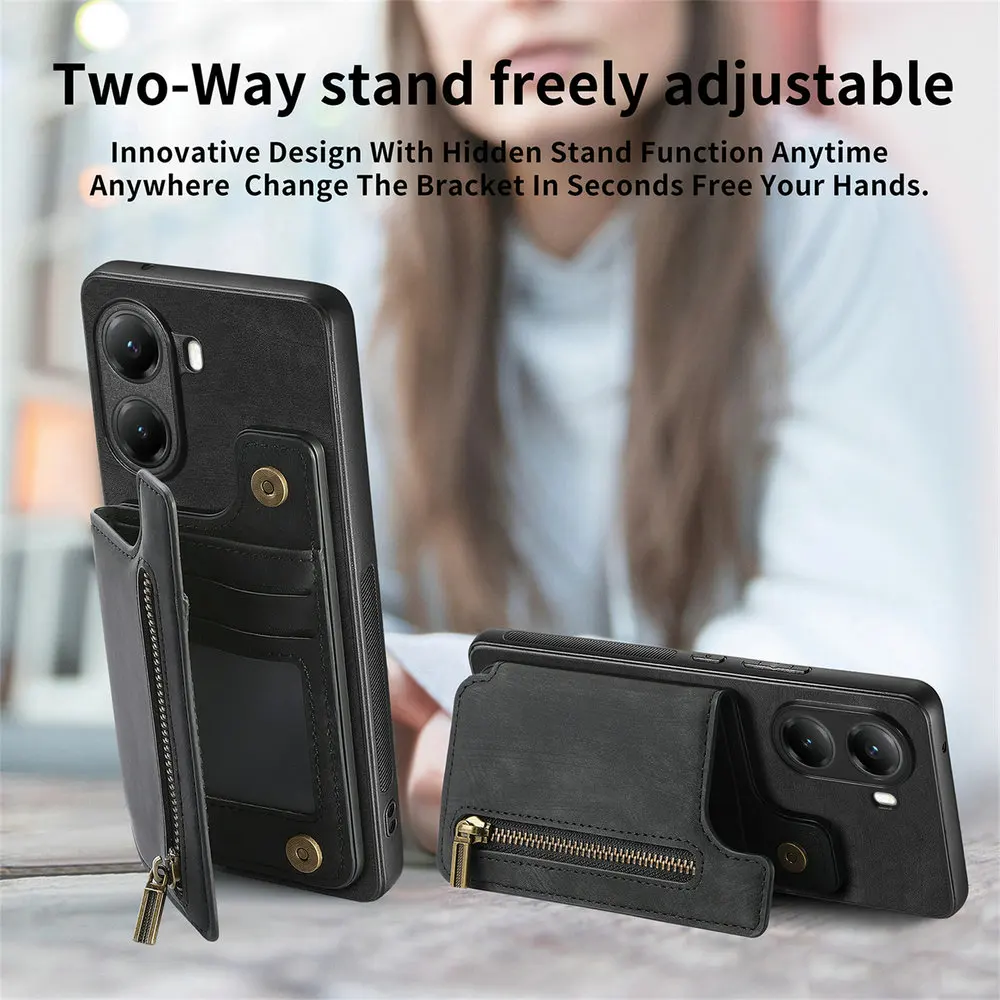 Elegant Zipper Wallet Leather Phone Case with Magnetic Closure