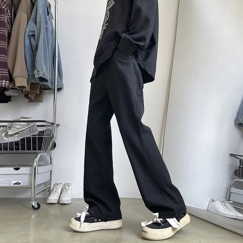 New Men's Patchwork Bootcut Jeans Elastic Waist Vintage Classic Blue Black Denim Trousers Fashion High Street Korean Male Pants 2