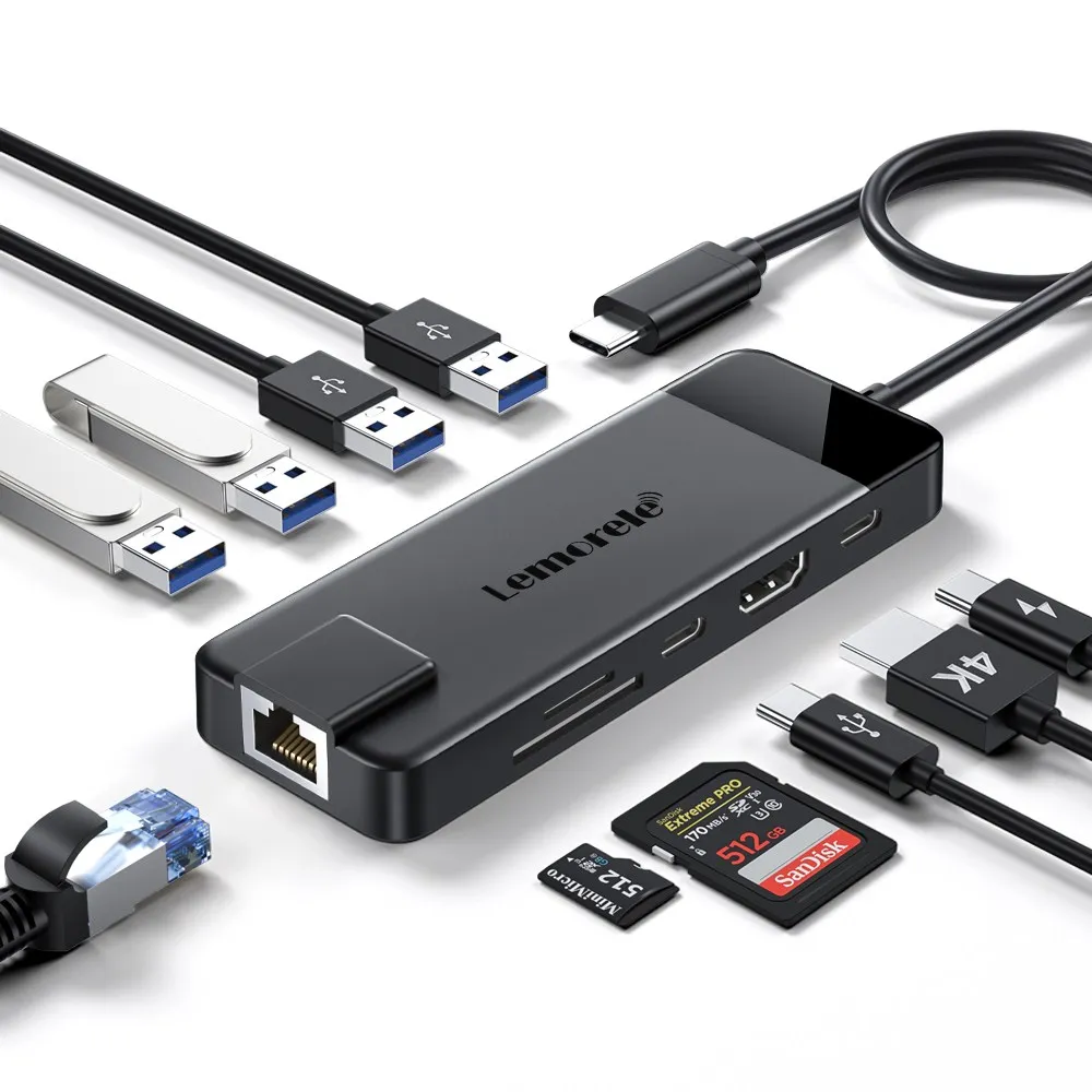 

Док-станция 10 в 1 с разъемами USB Type-C и USB 3,0