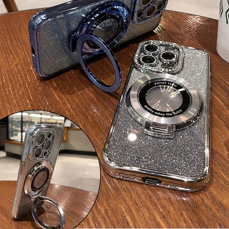 Luxury Shockproof Silicone Case with Holder Ring and Bling Design