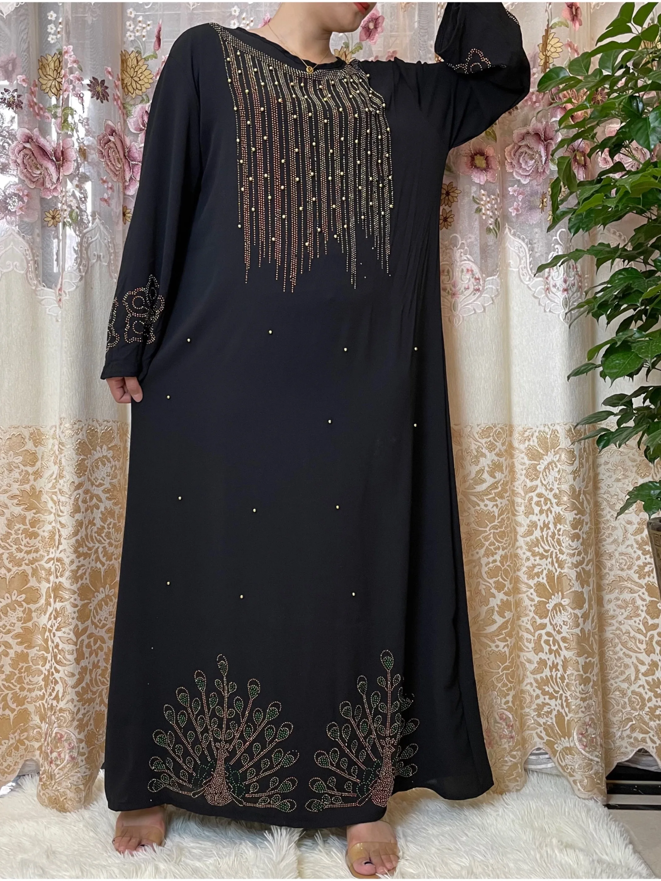2022Abaya Voor Vrouwen Dubai Turkse Stones Shiny Lange Mouwen Kaftan Jurken Afrikaanse Moslim Islamitische Diamanten Kleding Party Gown