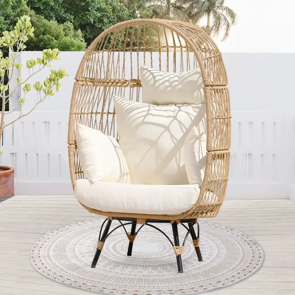 4-piece Bohemian Outdoor Furniture Set with Egg Chair and Ice Bucket, Small L-shaped Willow Conversation Segmented Sofa Set 6