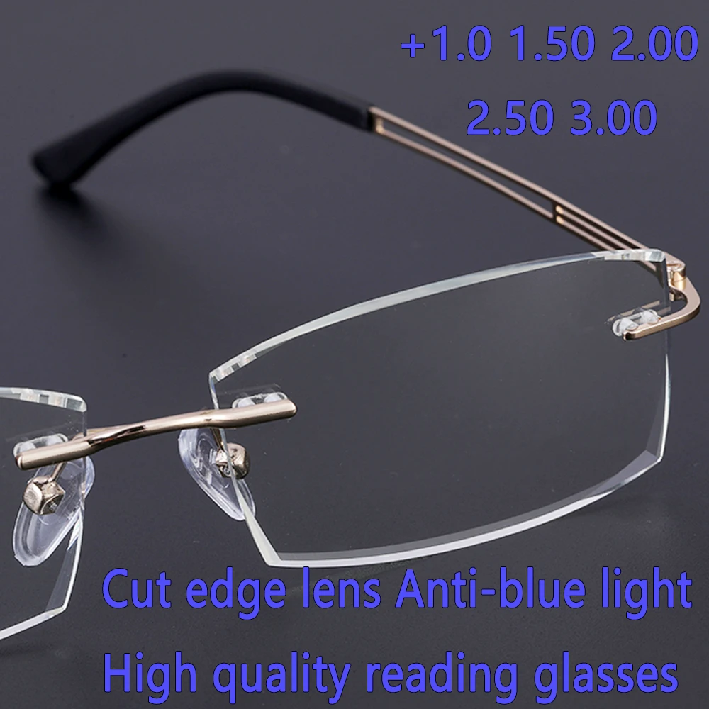 

Men's Frameless Cut Edge Anti-Blue Light Reading Glasses Rimless Frame Anti-Fatigue Longsightedness Presbyopic High Quality New