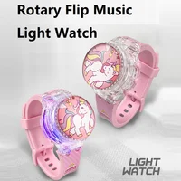 Pretty Girls Kids Children Students Rotatable Music Lights Sounds Rainbow Unicorn Collection Flip Digital Flashing Gift Watches 2