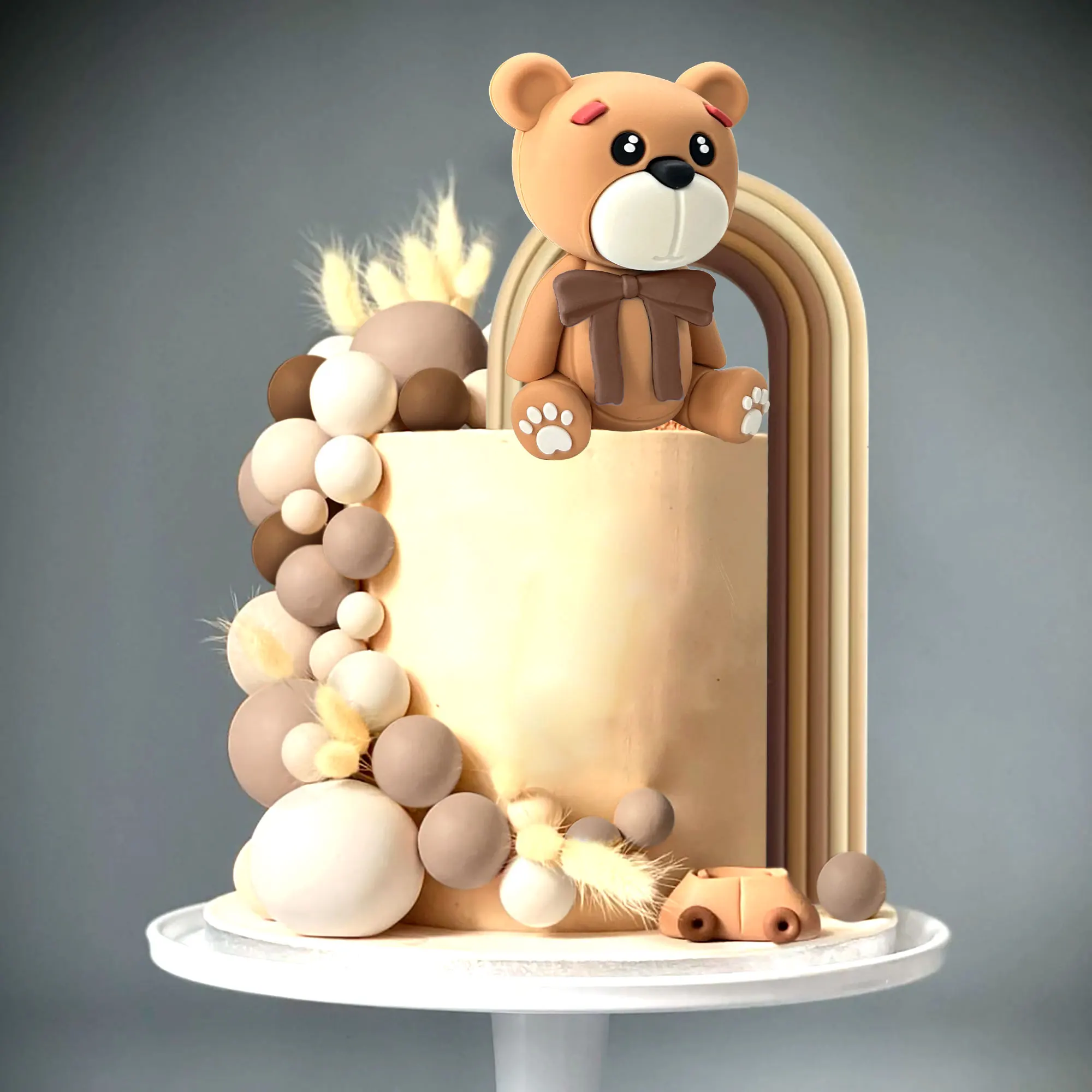 33-teiliges Bären-Kuchen-Deko-Set – Boho Regenbogen-Motive Mit Perlen & Bären Für Cupcakes & Torten