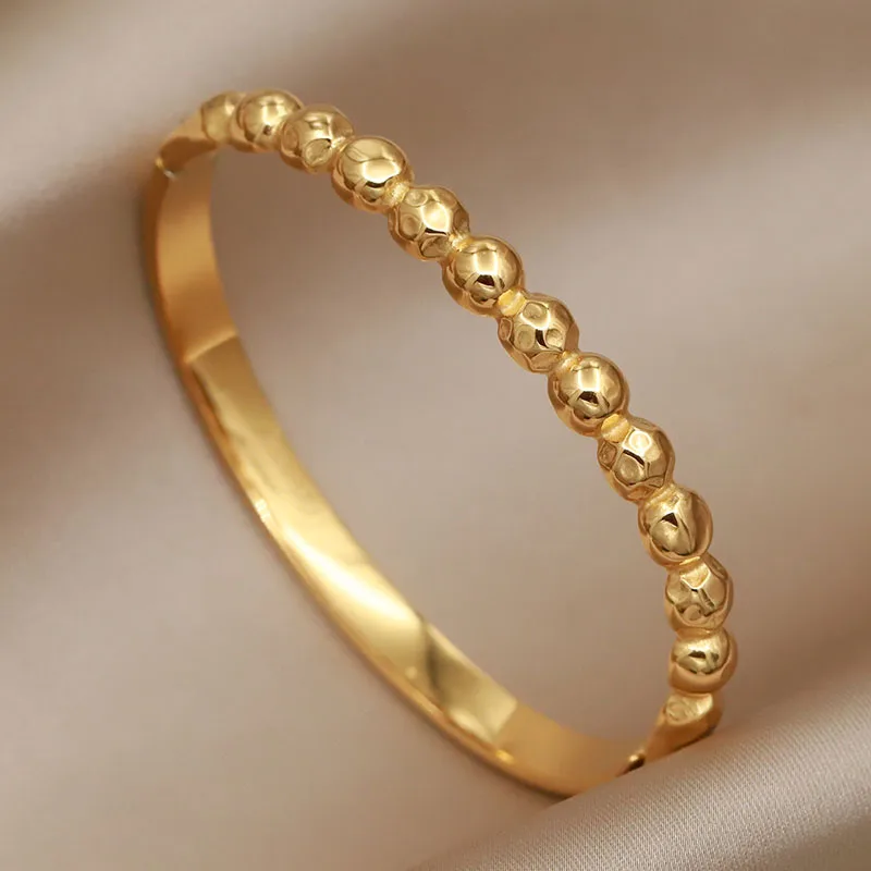 Stainless Steel Metal Beads Bangles&bracelets for Women Fashion Brand Jewelry Simple Style Bangles Accessories