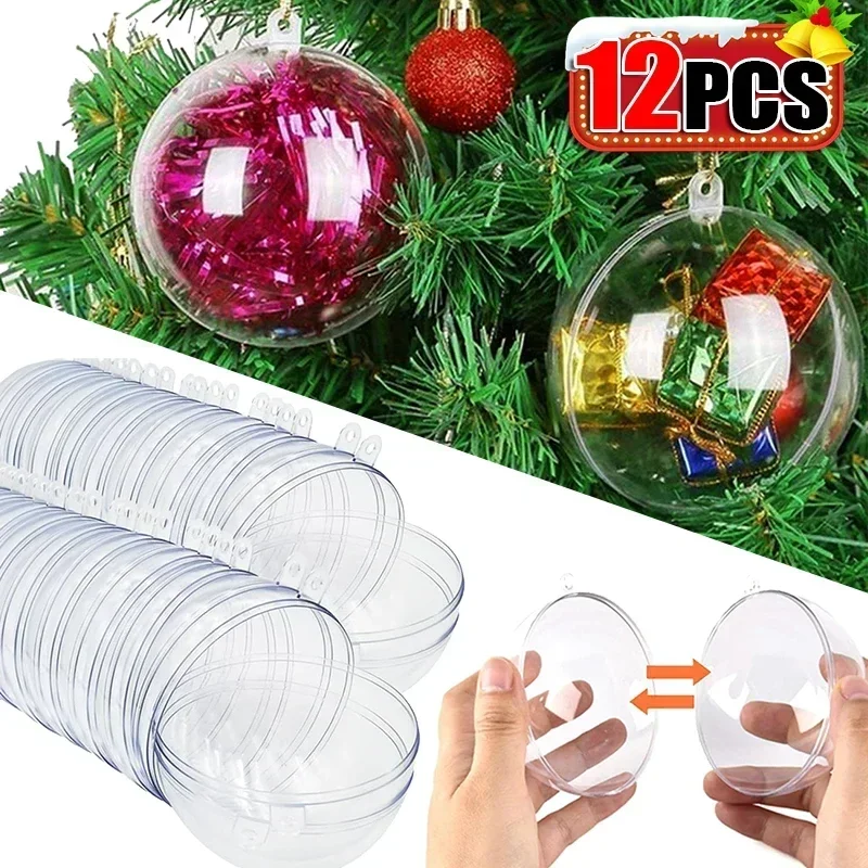 1/12Pcs 5-10cm Hollow Balls DIY Plastic Transparent Fillable Bauble Christmas Tree Hanging Ornaments Home Party Gifts Box Decor
