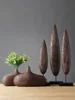 Modern Line Stripe Resin Vase Flower Arrangement Dried Flower Imitation Wood Vase Bookcase Desktop Decoration Crafts Furnishings 3