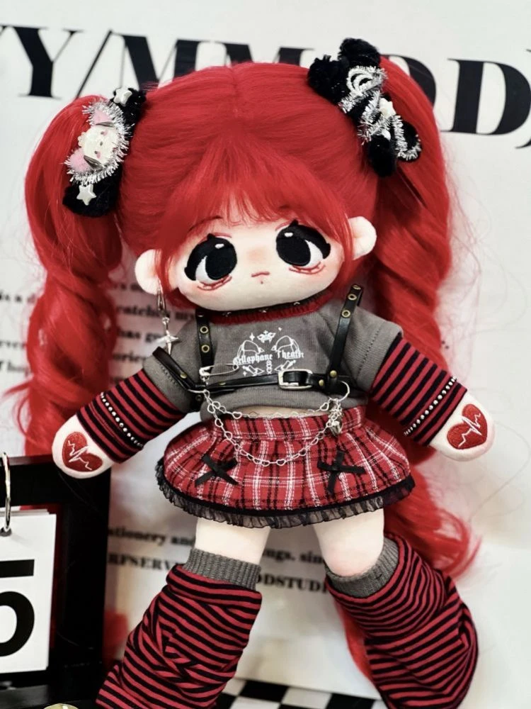 

No Attribute Red Hair Girl 30cm Plush Stuffed Doll Long Leg Skeleton Body Change Clothes Outfit Plushie Pillow Cosplay Xmas Gift