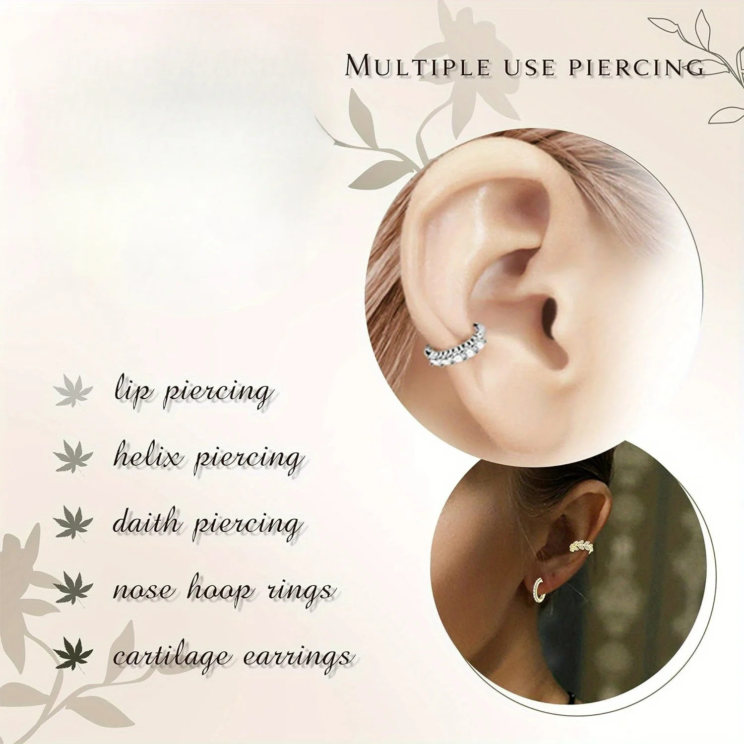 Nose Rings Drperfect Stainless Steel Nose Ring Hoop Stud Paved CZ Leaf Feather Flower Crawler Nose Ear Cartilage Ear Piercing Hoop