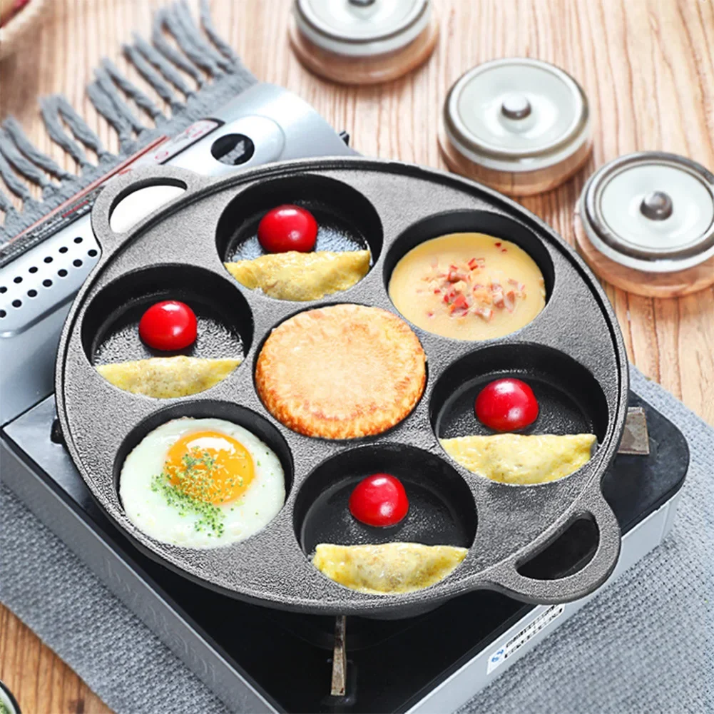 7-3 Hole Non-Stick Kitchen Cooking Ham Pan Breakfast Maker Cookware Cast Iron Egg Pie Frying Pot Takoyaki Pan for Gas Stove