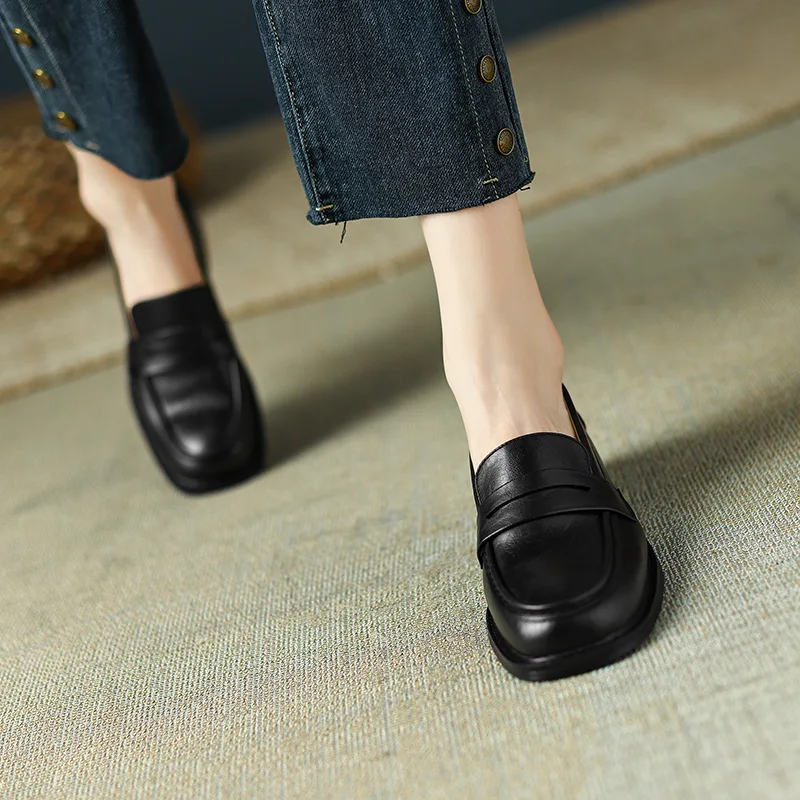 Black Leather Women's Loafers Platform Slip on Shoes for Women 2023 New Spring Autumn Casual Flats Shoes Woman Classics Style