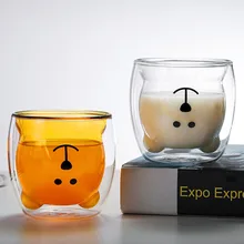 Cute Bear Shaped Double Wall Water Wine Glass Anti-scalding Tea Milk Lemon Juice Cup Drinkware Kid Kawaii Coffee Mug Glasses