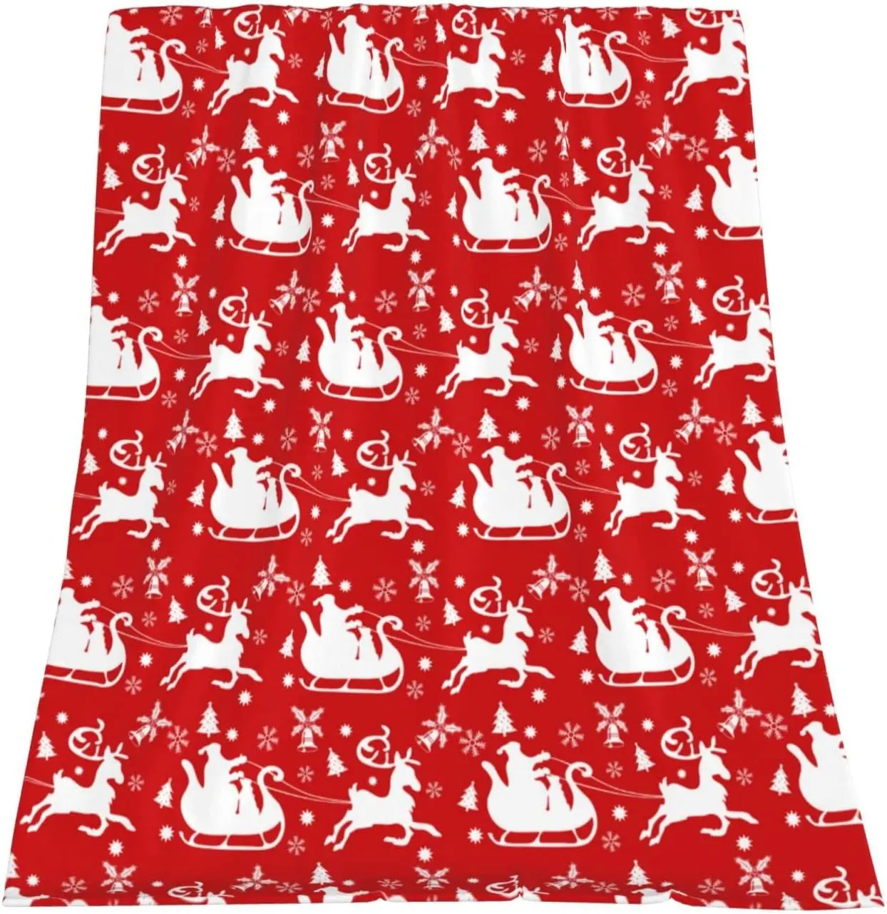 

Christmas Blanket Red Holiday Santa Claus and Reindeer Fannel Blanket Soft Plush Warm Merry Christmas Throw Blanket for Bed