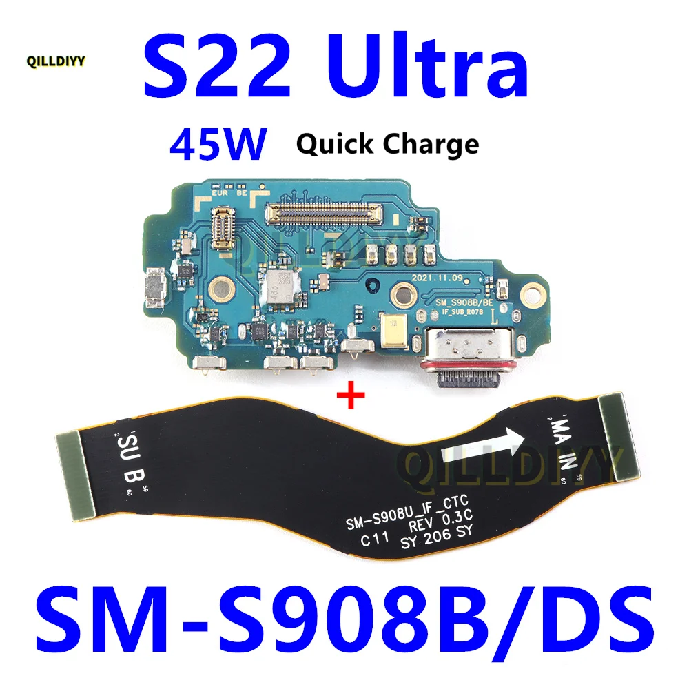 45W USB Charging Board Connector Plug Port Dock with Flex Cable for Samsung Galaxy S22 Ultra