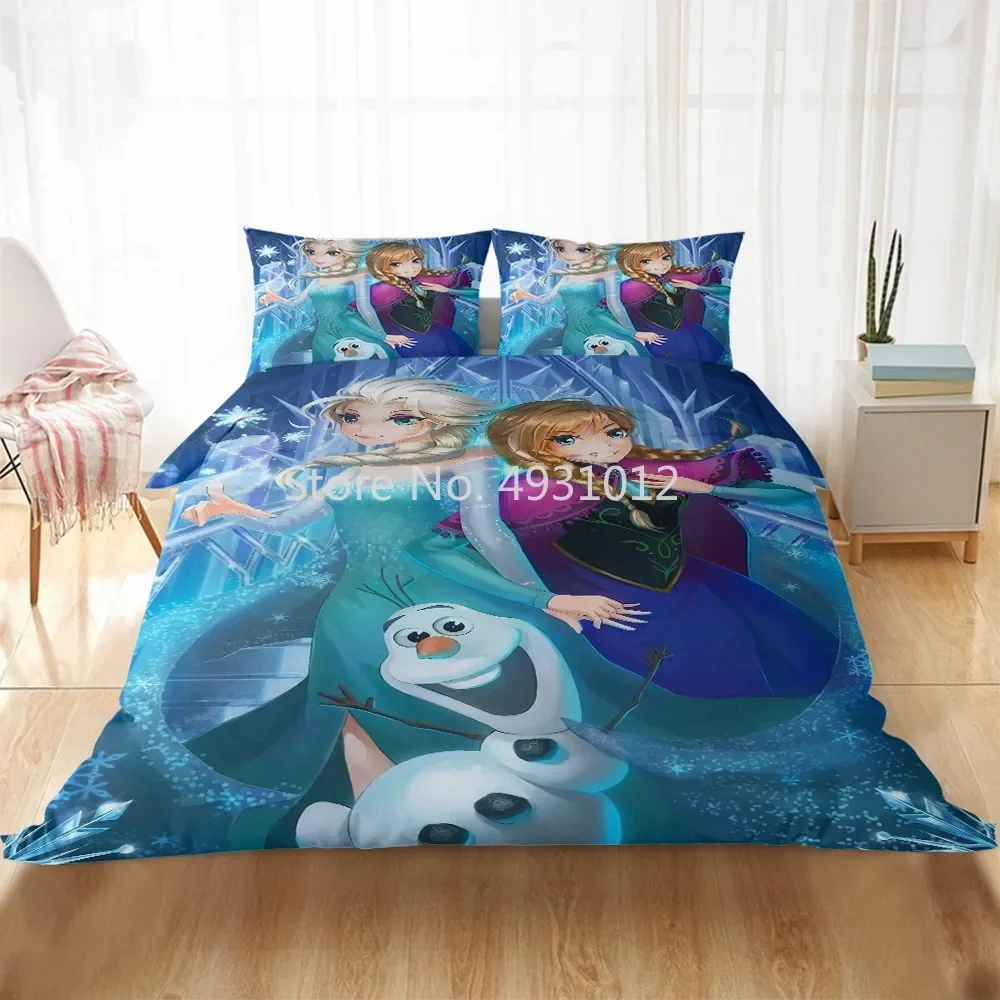 디즈니 프린세스 프로즌 3 엘사 안나 침구 세트, 퀸 트윈 침구 린넨 이불 커버, 베갯잇, 어린이 성인 소녀 선물, 3D 프린트