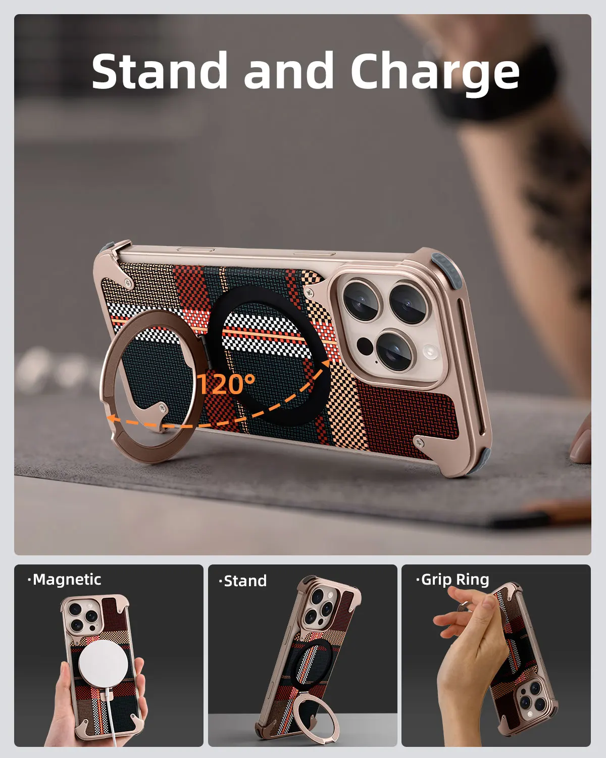 Eary for iPhone 17 16 Pro Max Phone Case With Magsafe Stand Magnetic Carbon Fiber Textured Cover Frameless Shockproof Bumper