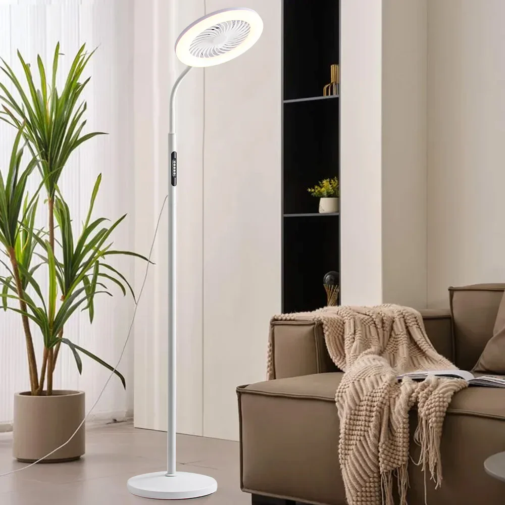 Modern LED Fan Light Floor Standing Full Spectrum Simple White Circular Ring Three Color Light Source For Living Room Bedroom