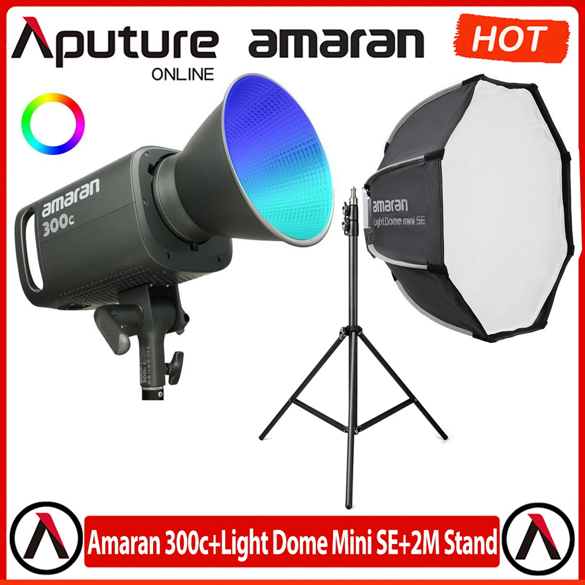 

Aputure Amaran 300c + светильник Dome Mini SE + 2M светильник Stand, RGB COB Video светильник en Mount 2500K-7500K CCT с управлением через приложение