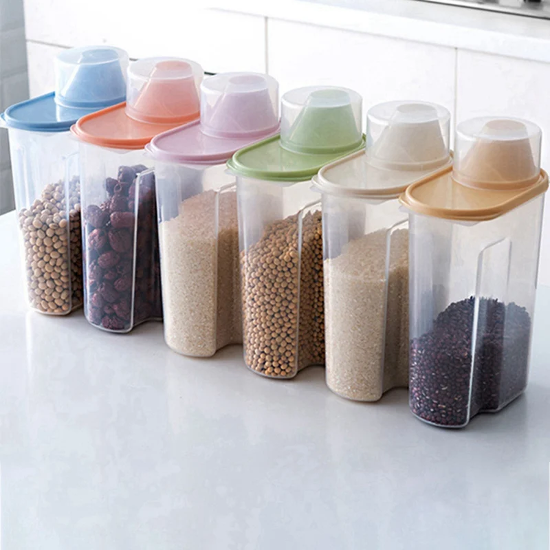 Plastic Cereal Dispenser Storage Box Kitchen Food Grain Rice Container Dried Fruit Snacks Storage Box Flour Grain Storage S/L 3