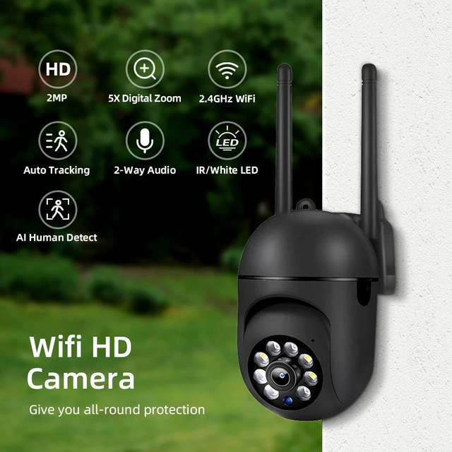 2K 4MP Auto Tracking PTZ Security Camera, 2.4G WiFi Outdoor IP Camera with Two-Way Audio, Night Vision, Smart Motion Detection, 6