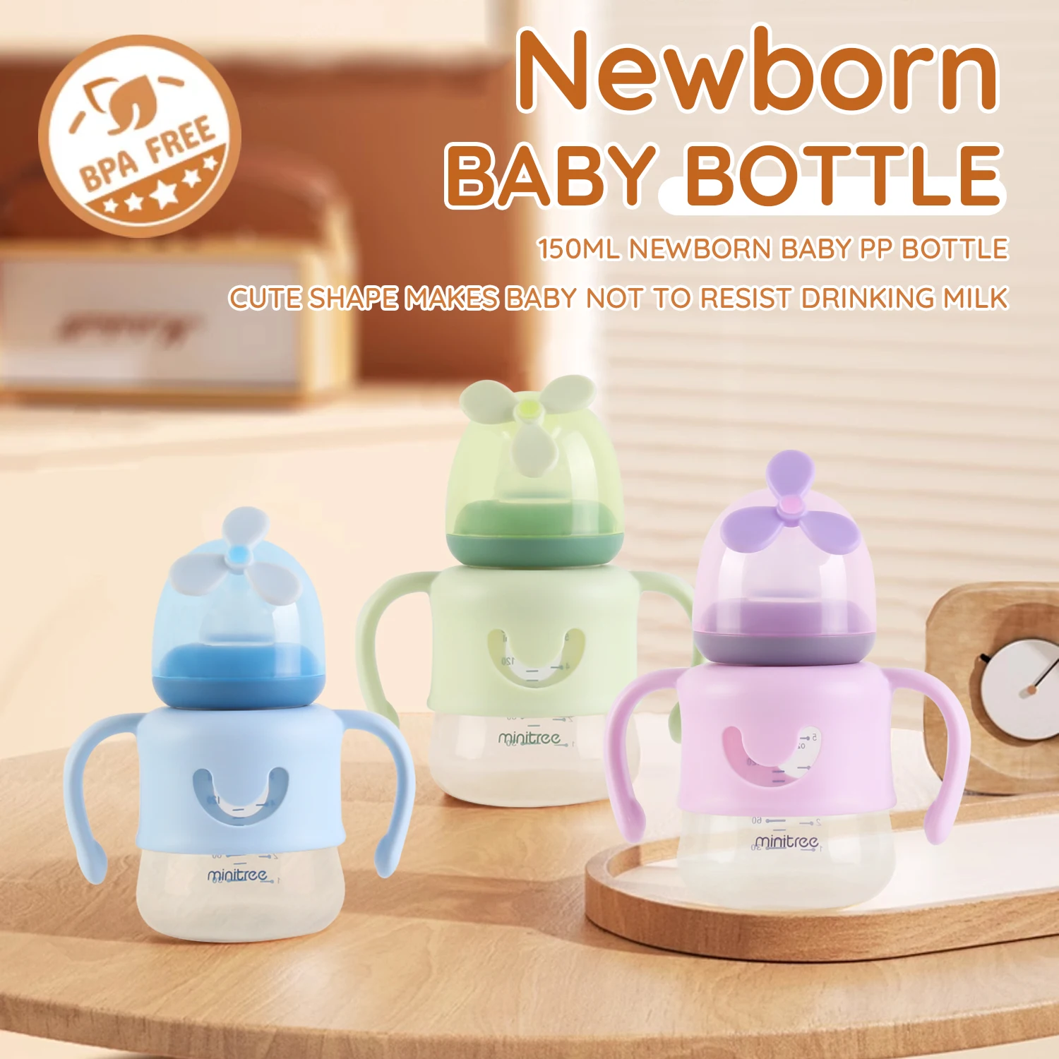 150ml Newborn Baby Bottle Cute Pinwheel Bottle Imitation Breastmilk BPA Free Drop-proof and Leak-proof PP Bottle