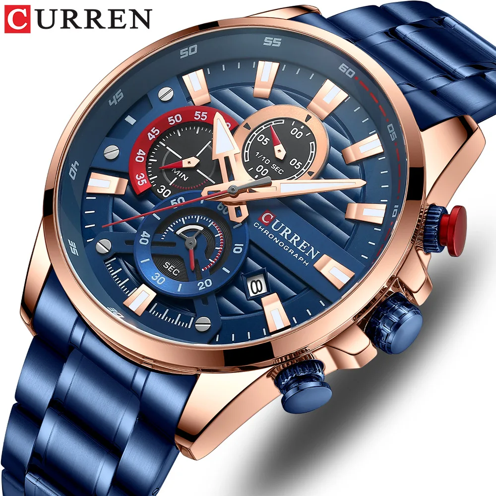 

Curren/ Karen men's quartz watch steel belt business 8415 new waterproof six-pin calendar