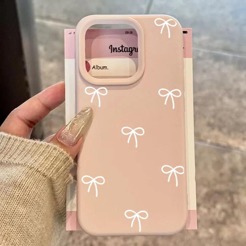 White and Pink Bow Love Heart Print Shockproof Phone Case
