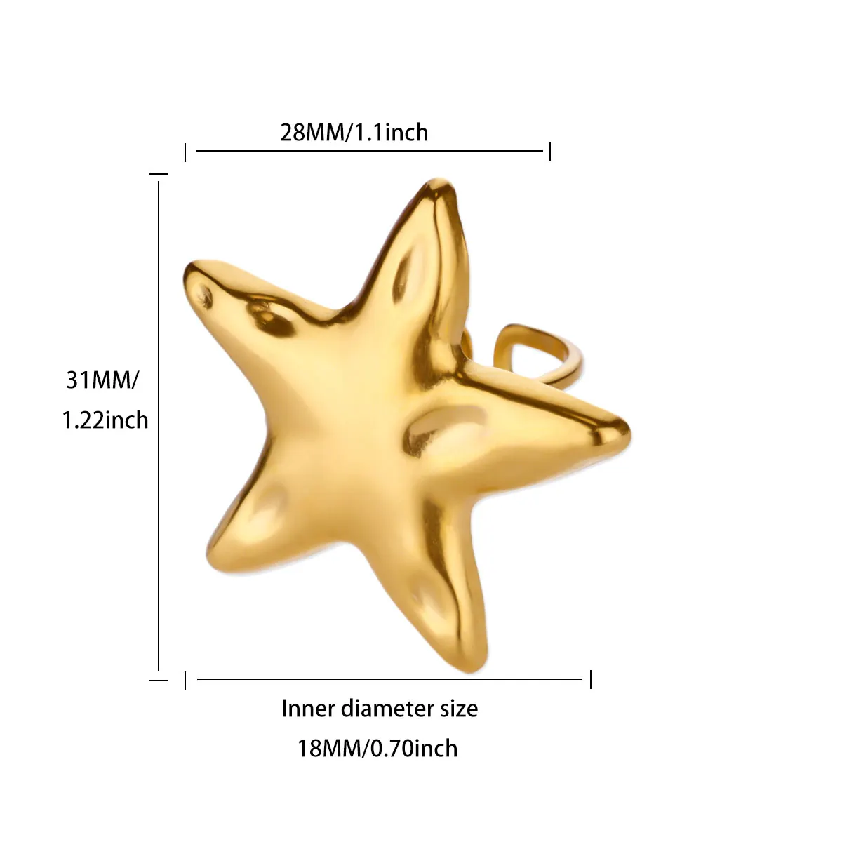 Vintage Stars Rings Adjustable Gold Stainless Steel