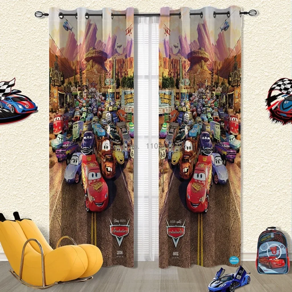 Disney Cars Mcqueen Boy Cartoon Children'S Room Bedroom Bay Window Floor-To-Ceiling Window Blackout Cloth Printed Curtain 6