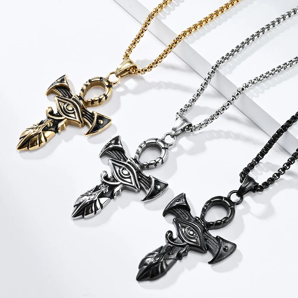 Fashion Vintage Jewelry Retro Eye of Horus Cross Design Stainless Steel Necklace for Men