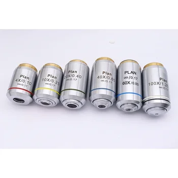 실버 플랜 무한 무채색 현미경 대물 렌즈, 올림푸스 현미경 RMS 스레드용, 4X 10X 20X 40X 60X 100X