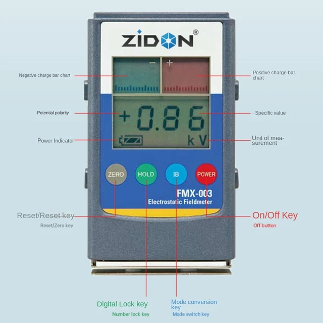 Medidor de campo electrostático FMX-004 30KV Probador estático, rango de  medición de campo electrostático FMX004 de mano 0 a ± 1.49KV