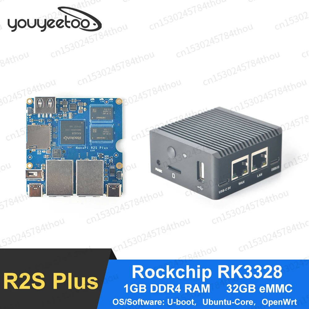 

NanoPi R2S Plus Development Board Rockchip RK3328 Quad-core A53 SoC 1GB RAM 32GB eMMC Supports U-boot, Ubuntu-Core, OpenWrt