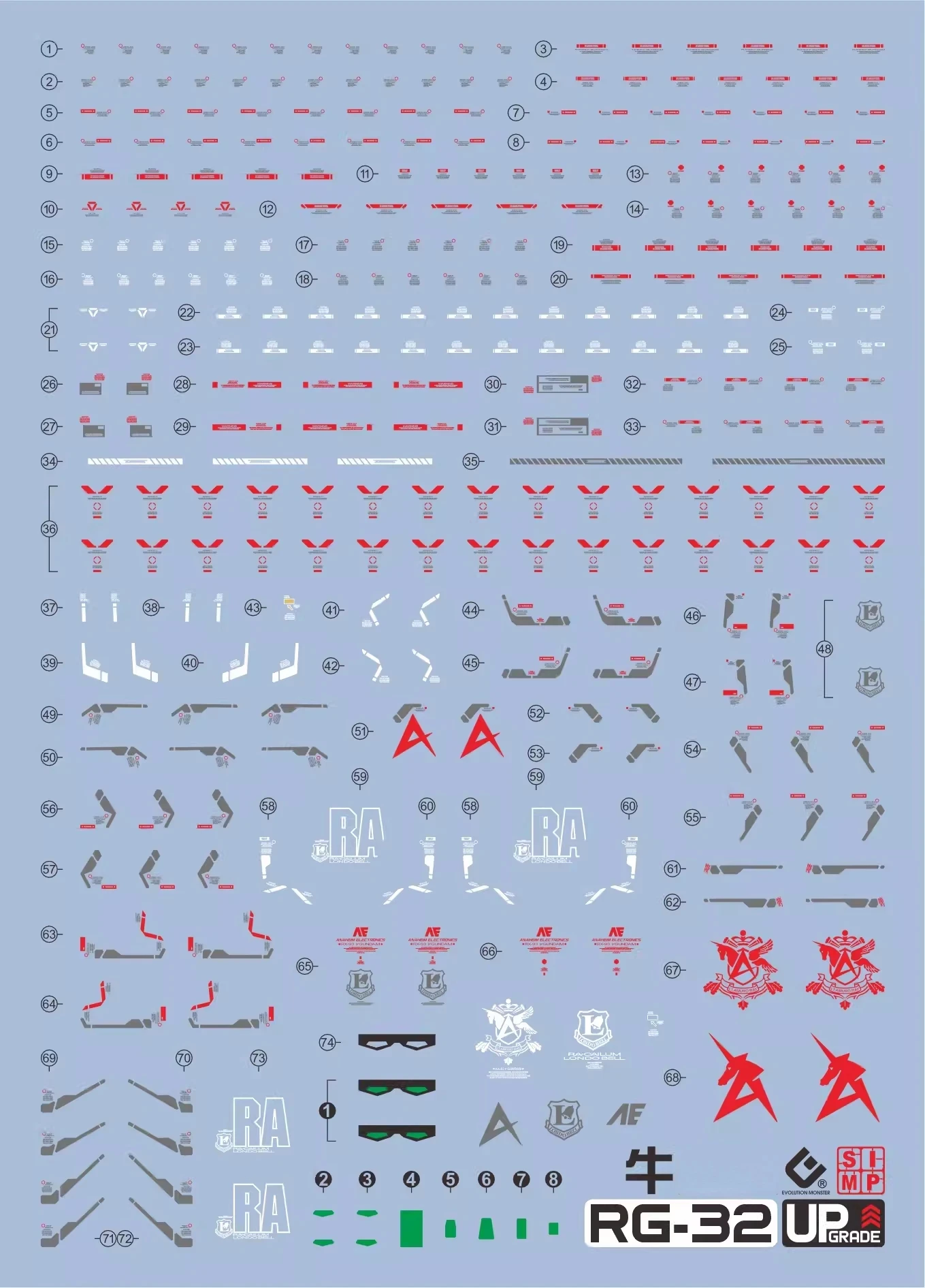 Model Tools EVO Decal RG-32 For RG 1/144 RX-93 NU V Model Kit Fluorescent Water Sticker For Assembly Model Building Hobby DIY Accessories