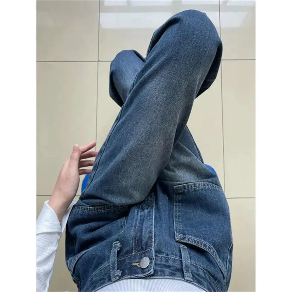 빈티지 헐렁한 청바지 여성용, 패션 캐주얼 와이드 레그 청바지, 한국 여성 스트리트웨어, 루즈 힙합 스트레이트 데님 팬츠 바지, 2xl