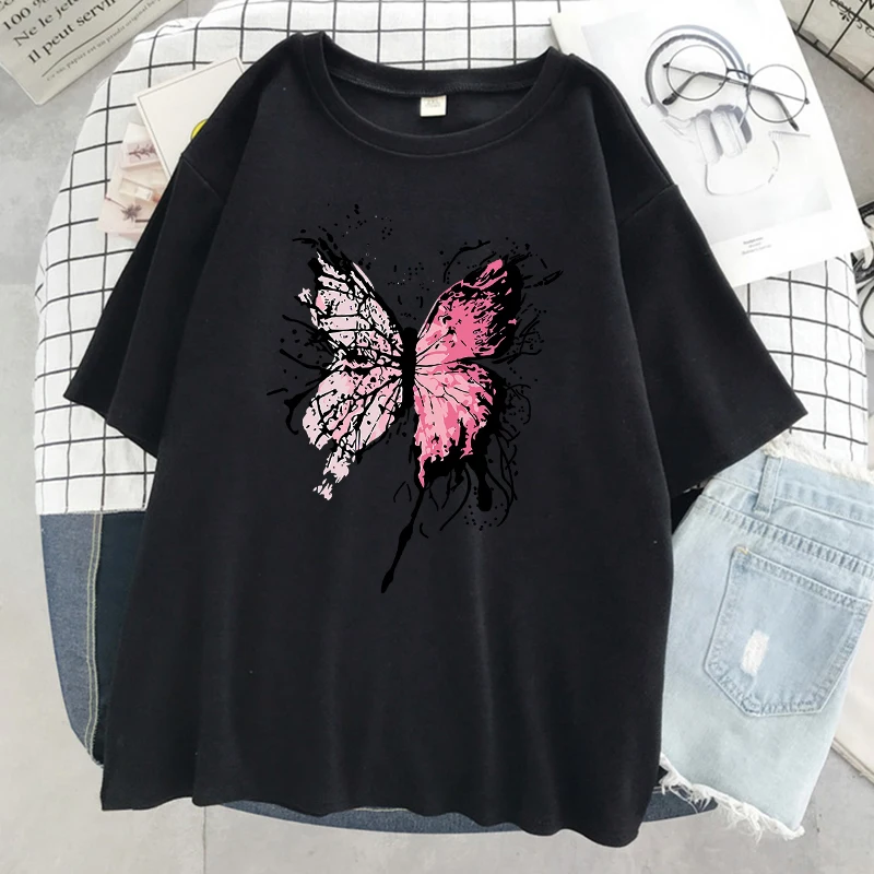 Pink Harajuku Butterfly T-Shirt Women Casual Breathable T