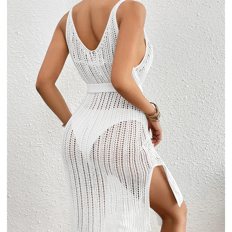New European and American sexy long skirt beach cover-up white vacation skirt long skirt bikini jacket women's sun protection su