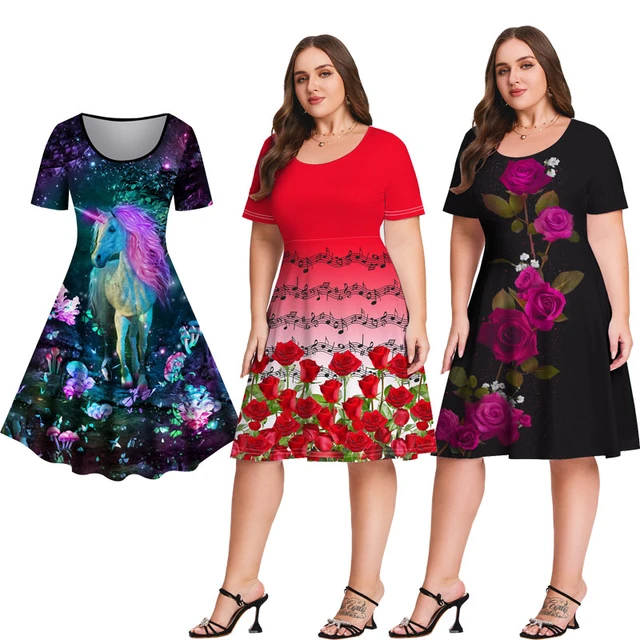 Rosegal Plus Size Vintage Print Dresses S-5xl Summer Casual Women Knee  Length Dress Streetwear Fit And Flare Vestidos New Arrive - Dresses -  AliExpress