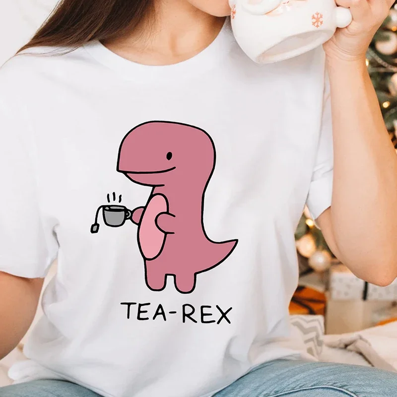 

Tea-Rex Women T Shirt Aesthetic Cute Dinosaur TShirt Female Tea Lover Causal Mom Tea Lover Dino Clothes Kawaii T-shrits Female