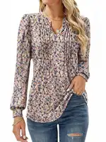 Women's Long Sleeve Casual Blouses Dressy Tunic Top V Neck Button Office Wear Fall Winter