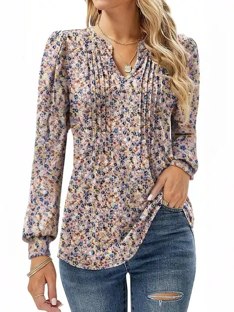 Women's Long Sleeve Casual Blouses Dressy Tunic Top V Neck Button Office Wear Fall Winter