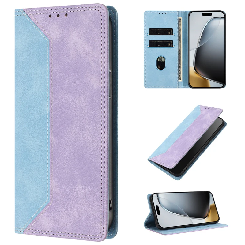 Colorful Macaron Magnetic Leather Wallet Case