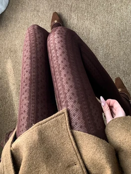 Autumn Winter Vertical Stripe Lace Polka Dot Tights Women Vintage High Elasticity Retro Jacquard Pantyhose 2025 Y2K Stocking