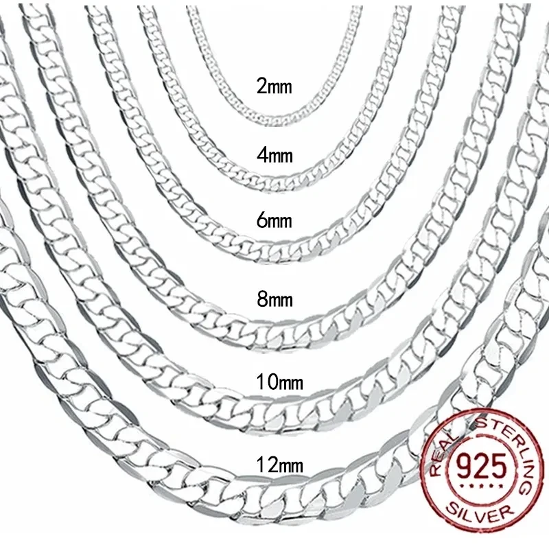 Men's 925 Sterling Silver Necklace 2/4/6/8/10/12MM 2